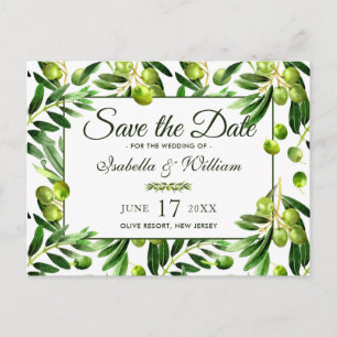 Carte Postale Faire-part Élégante feuille d'olive boho jardin Enregistrer l