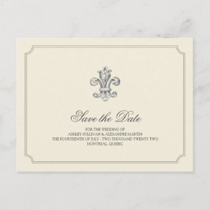 Carte Postale Faire-part Élégante Fleur de Lis Enregistrer la date