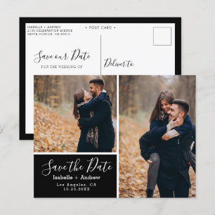 Carte Postale Faire-part Élégante photo Black Enregistrer la date