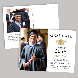 Carte Postale Faire-part Élégante Photo Gold Casquette College Graduation