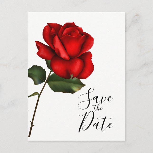 Carte Postale Faire-part Élégante Rose rouge longue tem mariage Enregistrer (Devant)
