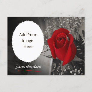 Carte Postale Faire-part Élégante rose rouge pour annoncer la date de votre