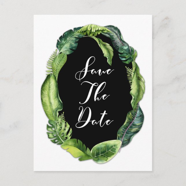 Carte Postale Faire-part Élégantes Feuilles Tropicales pour Mariage Épargne (Devant)