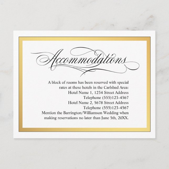 Carte Postale Faire-part Élégantes Hebergements de Mariage avec Flourishes  (Devant)