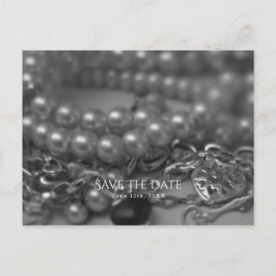 Carte Postale Faire-part Élegantes perles noires et blanches vintage Save t