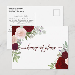 Carte Postale Faire-part Élégantes roses rouges et roses Changement de proj
