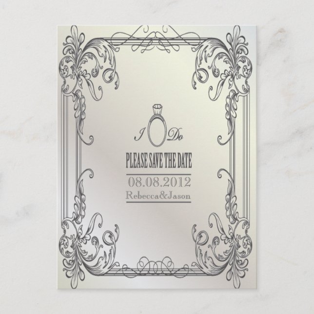 Carte Postale Faire-part élégantes volutes moderne mariage à retenir la dat (Devant)