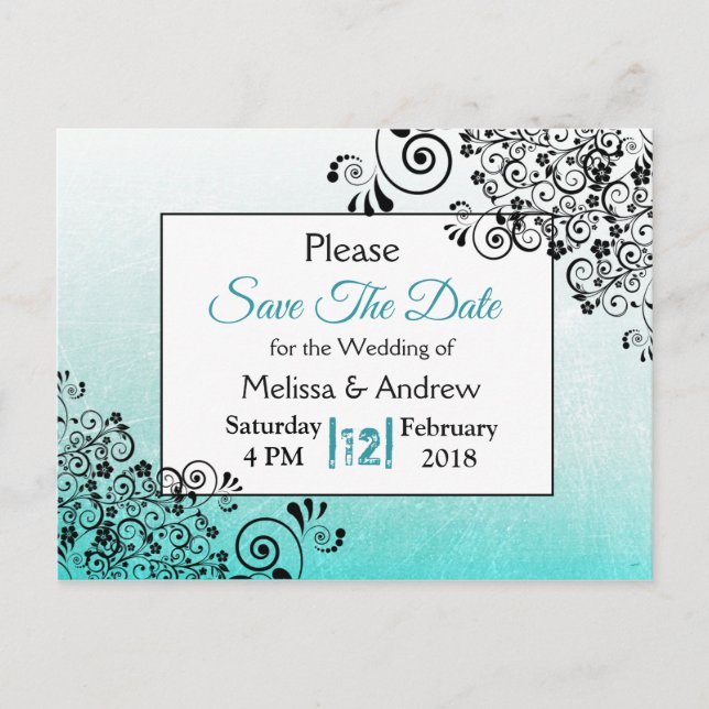 Carte Postale Faire-part ElegantTeal et Black Script Wedding Enregistrer la (Devant)