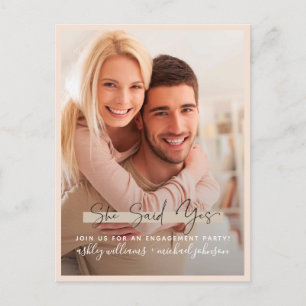 Carte Postale Faire-part Elle A Dit Oui Calligraphie Photo Blush Fiançaille
