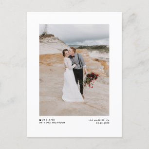 Carte Postale Faire-part Elopement minimaliste de Mariage photo noir modern