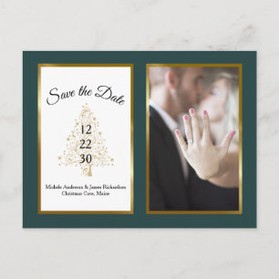Carte Postale Faire-part Emerald Gold Winter Wedding Enregistrer La Date Ph