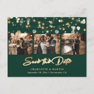 Carte Postale Faire-part Emerald Green et Gold Mariage Photo Enregistrer la