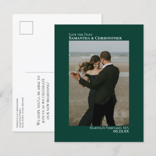 Carte Postale Faire-part Emerald Green Minimal Photo Mariage Enregistrer La