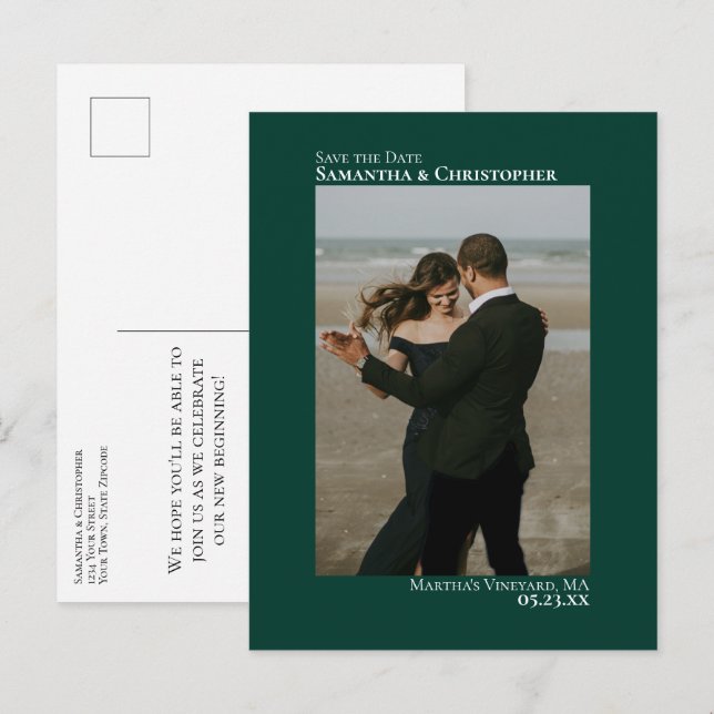 Carte Postale Faire-part Emerald Green Minimal Photo Mariage Enregistrer La (Devant / Derrière)