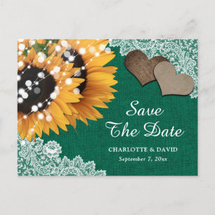 Carte Postale Faire-part Emerald Green Sunflower Wedding Enregistrer La Dat