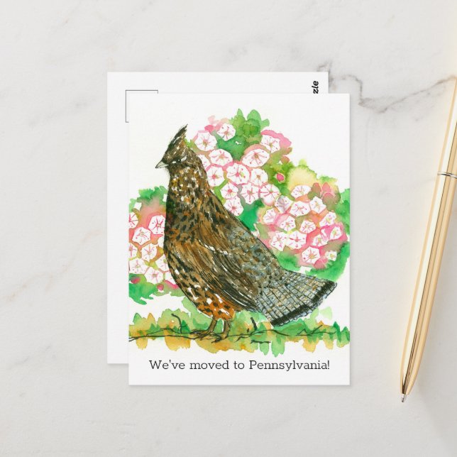 Carte Postale Faire-part en mouvement Pennsylvanie rouffed Grous (Devant/Arrière en situation)
