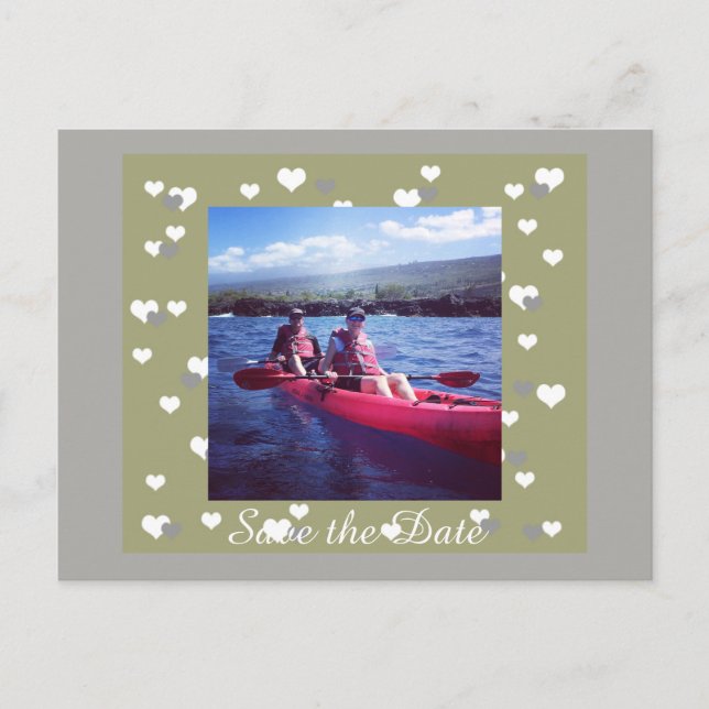 Carte Postale Faire-part encadré dans les coeurs Enregistrer la date (Devant)