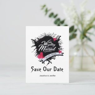 Carte Postale Faire-part Encre noire et rose gothique Enregistrer notre dat
