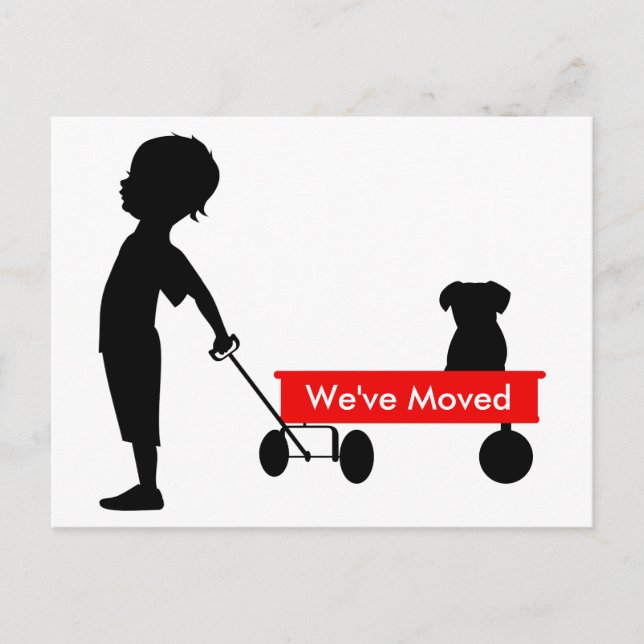 Carte Postale Faire-part Enfant tirant un chariot rouge Nouvelle adresse (Devant)
