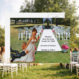 Carte Postale Faire-part Enfin enregistrer la date Brown cheveux drôle coup