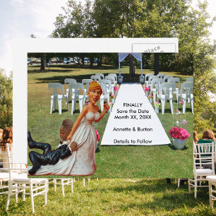 Carte Postale Faire-part Enfin enregistrer la date drôle Couple interracial