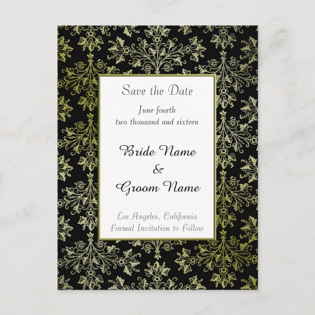 Carte Postale Faire-part Enregistrer Elegant la date Golden Damask Pattern  (Devant)