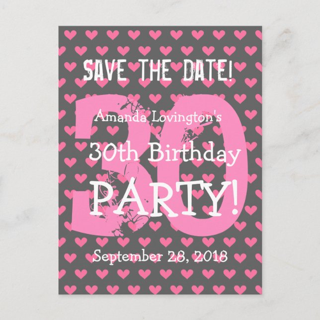 Carte Postale Faire-part Enregistrer la date 30e anniversaire V01H Coeurs r (Devant)