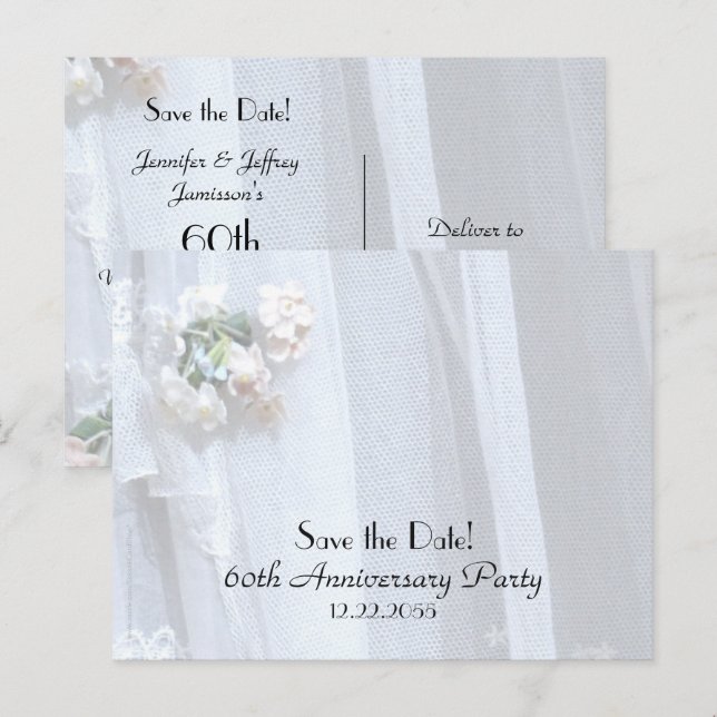Carte Postale Faire-part Enregistrer la date 60e anniversaire du Mariage Fa (Devant / Derrière)