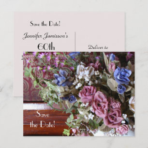Carte Postale Faire-part Enregistrer la date 60e fête d'anniversaire Floral