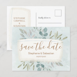 Carte Postale Faire-part Enregistrer la date Aquarelle rustique Dusty Blue 
