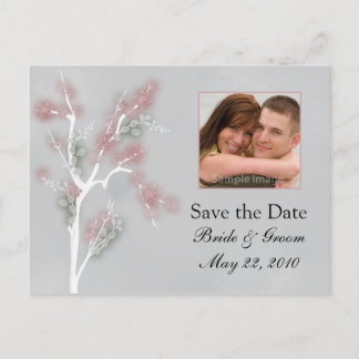 Carte Postale Faire-part Enregistrer la date - Arbre floral rose