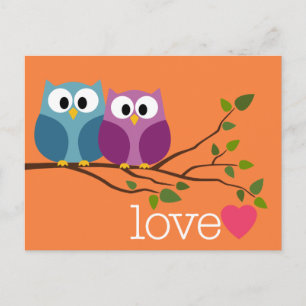 Carte Postale Faire-part Enregistrer la date avec un couple de chouettes