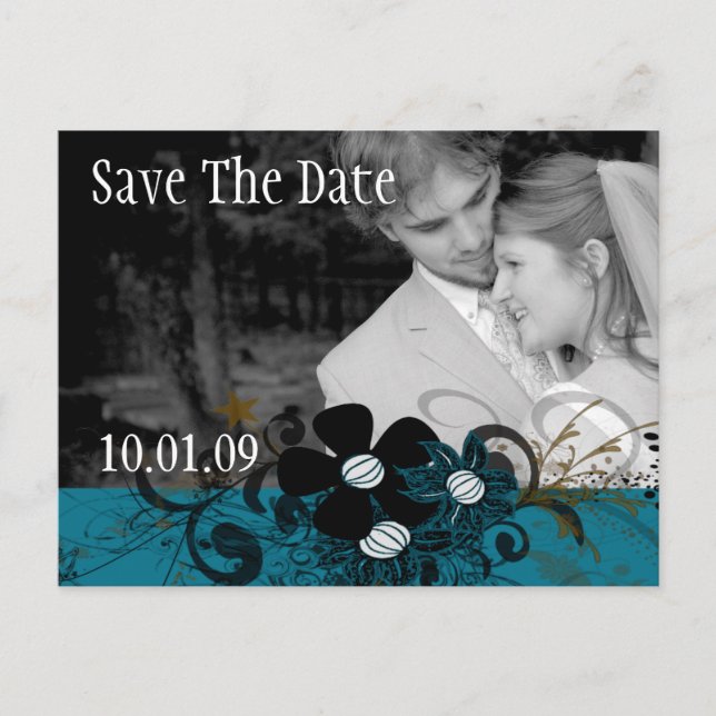 Carte Postale Faire-part Enregistrer la date avec votre photo DeepBlue (Devant)