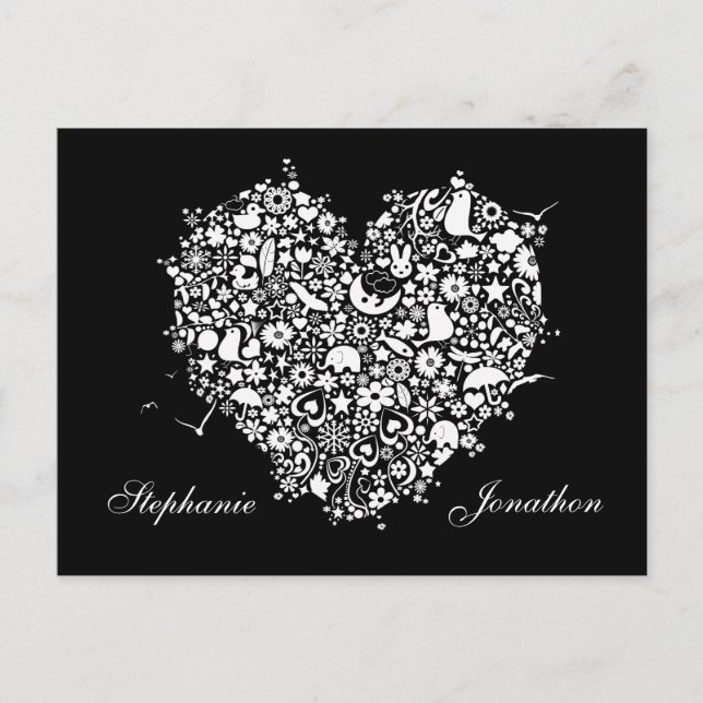 Carte Postale Faire-part Enregistrer la date Black & White Heart Post Card (Devant)