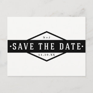 Carte Postale Faire-part ENREGISTRER LA DATE Black & White Modern Rustic