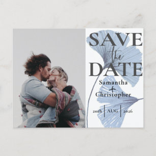 Carte Postale Faire-part Enregistrer la date Botanical Dusty Blue Photo Mar