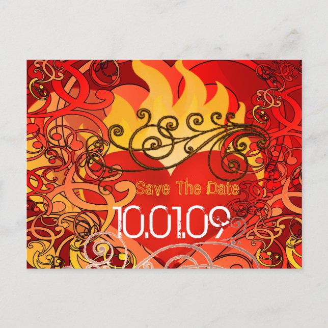 Carte Postale Faire-part Enregistrer la date - Coeurs en feu (Devant)