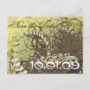 Carte Postale Faire-part Enregistrer la date Coeurs Jaune et Brown