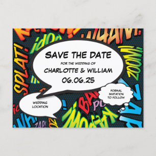 Carte Postale Faire-part Enregistrer la date Comic Book Theme Superhero Mar