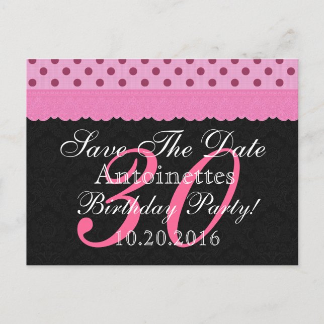 Carte Postale Faire-part Enregistrer la date d'anniversaire en dentelle ros (Devant)
