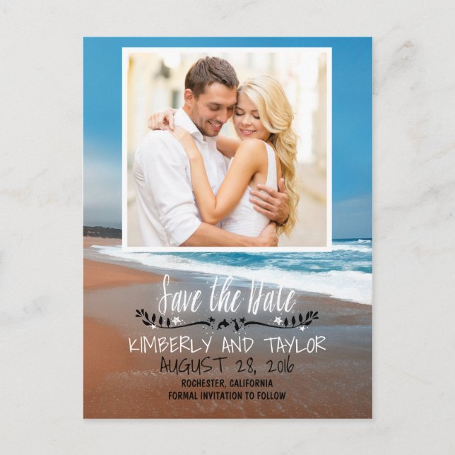 Carte Postale Faire-part Enregistrer la date de la photo de plage (Devant)