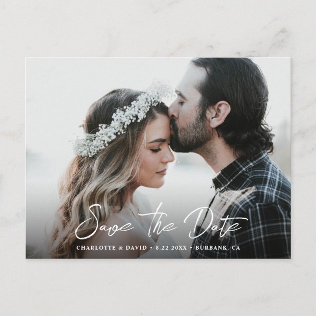 Carte Postale Faire-part Enregistrer la date de mariage rustique avec photo (Devant)