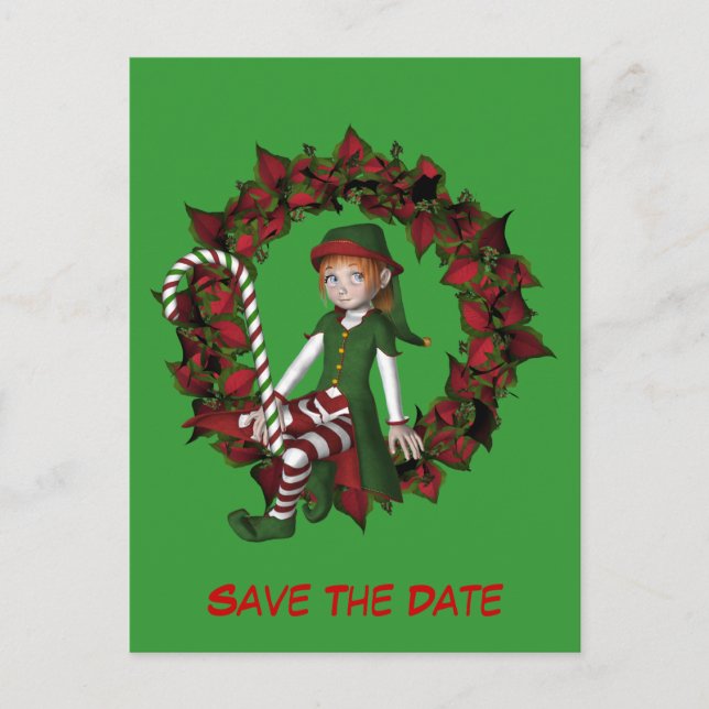 Carte Postale Faire-part Enregistrer La Date De Vacances Elf Sur Wreath (Devant)