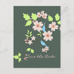 Carte Postale Faire-part Enregistrer la date deux oiseaux bleus sur la bran