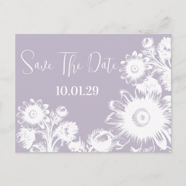 Carte Postale Faire-part Enregistrer La Date Dusty Periwinkle Fleur sauvage (Devant)