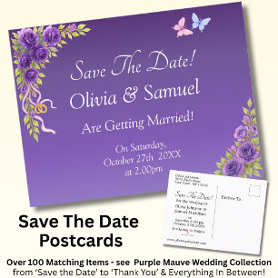 Carte Postale Faire-part Enregistrer La Date - Fleurs De Mauve Violet & Bla