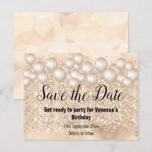 Carte Postale Faire-part Enregistrer la date Gold Balloons Parties scintill