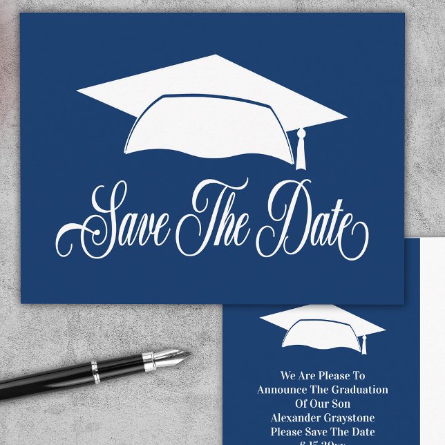 Carte Postale Faire-part Enregistrer La Date Graduation - Simple Blue Schoo (Créateur téléchargé)