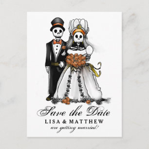 Carte Postale Faire-part Enregistrer la date Halloween Skeletons Orange Pos