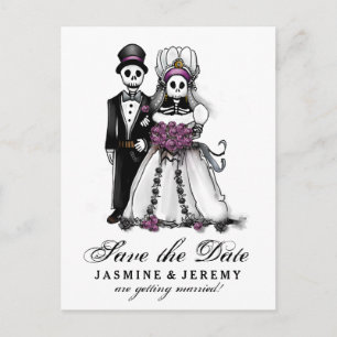 Carte Postale Faire-part Enregistrer la date Halloween Skeletons Purple Pos